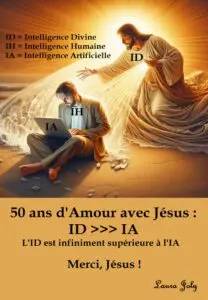 Jésus et Intelligence Artificielle. Témoignage de Catholicisme. Jésus regarde un homme qui travaille à l'ordinateur avec l'Intelligence Artificielle.
