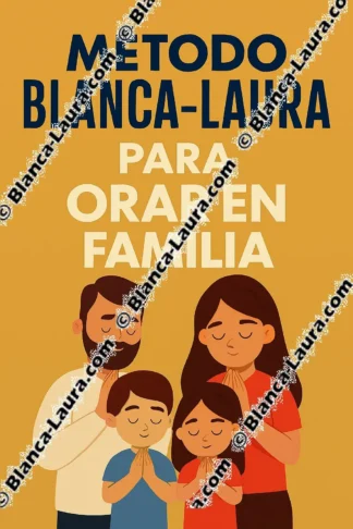 Una familia que se compone de un padre, una madre, un hijo y una hija, todos sonrientes y felices, ilustrando el método de oración familiar Blanca-Laura.